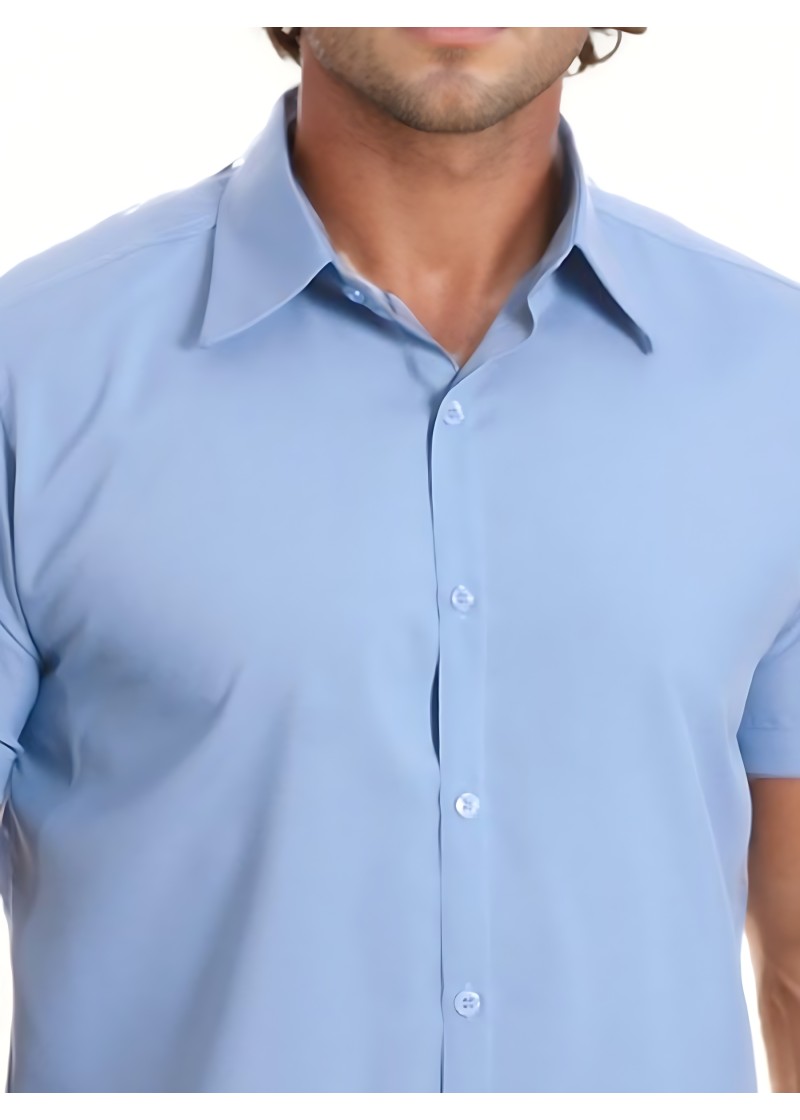 Camisa social masculina de algodão manga curta, azul claro