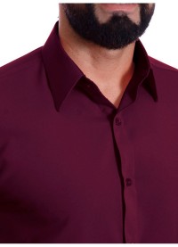 Camisa social masculina de algodão manga curta, bordô