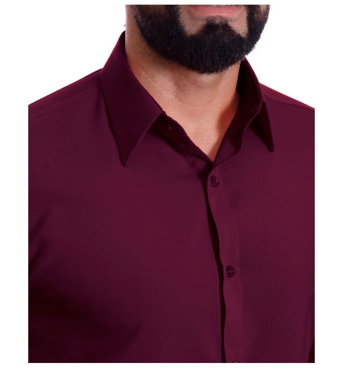 Camisa social masculina de algodão manga curta, bordô Camisa social masculina de algodão manga curta, bordô