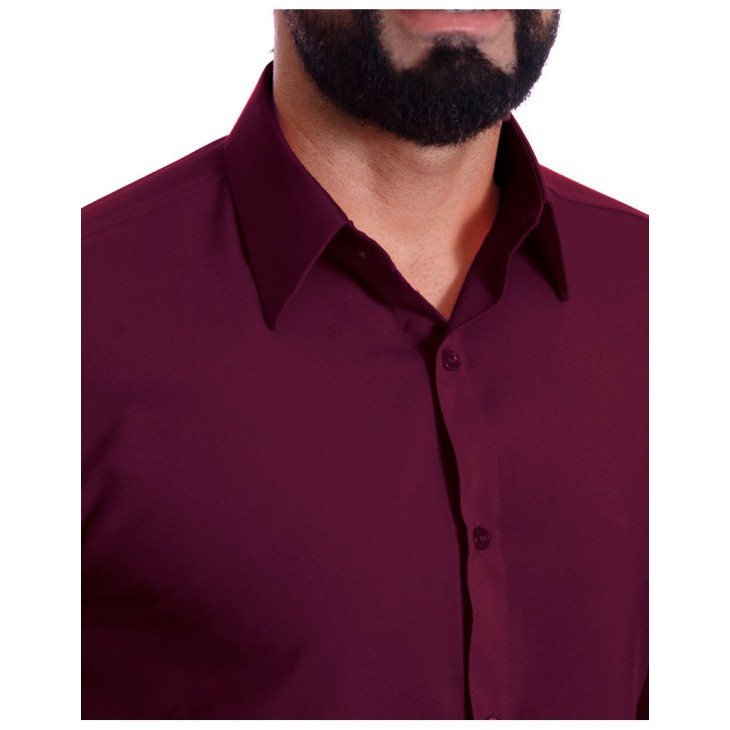 Camisa social masculina de algodão manga curta, bordô