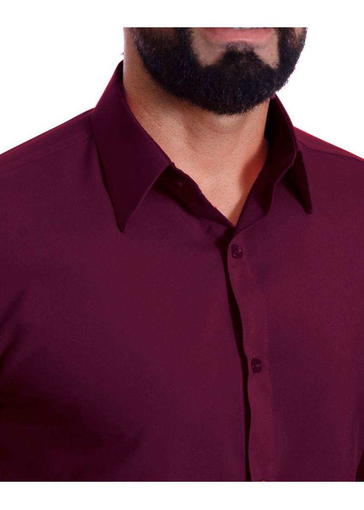 Camisa social masculina de algodão manga curta, bordô