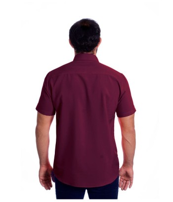Camisa social masculina de algodão manga curta, bordô