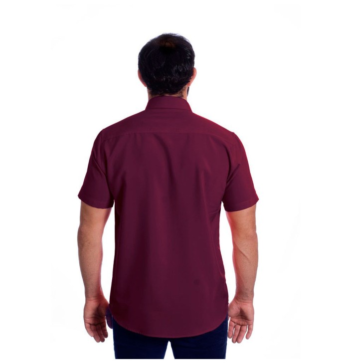 Camisa social masculina de algodão manga curta, bordô Camisa social masculina de algodão manga curta, bordô