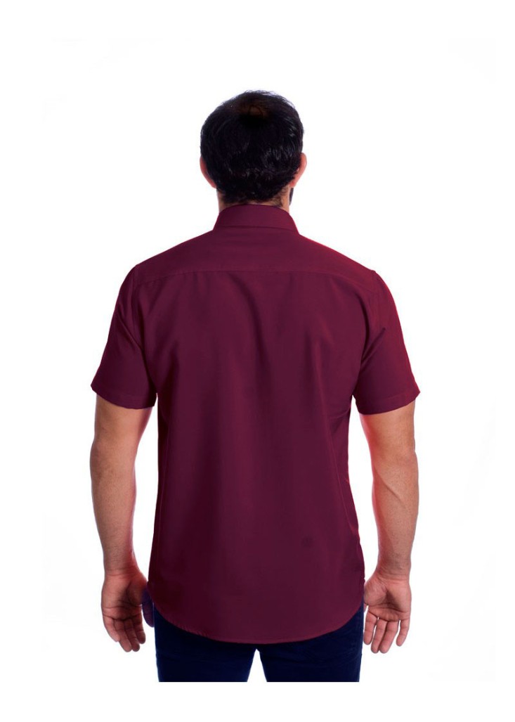 Camisa social masculina de algodão manga curta, bordô
