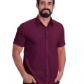 Camisa social masculina de algodão manga curta, bordô