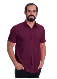 Camisa social masculina de algodão manga curta, bordô