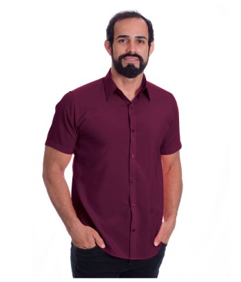 Camisa social masculina de algodão manga curta, bordô