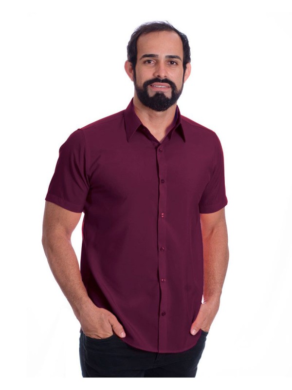 Camisa social masculina de algodão manga curta, bordô