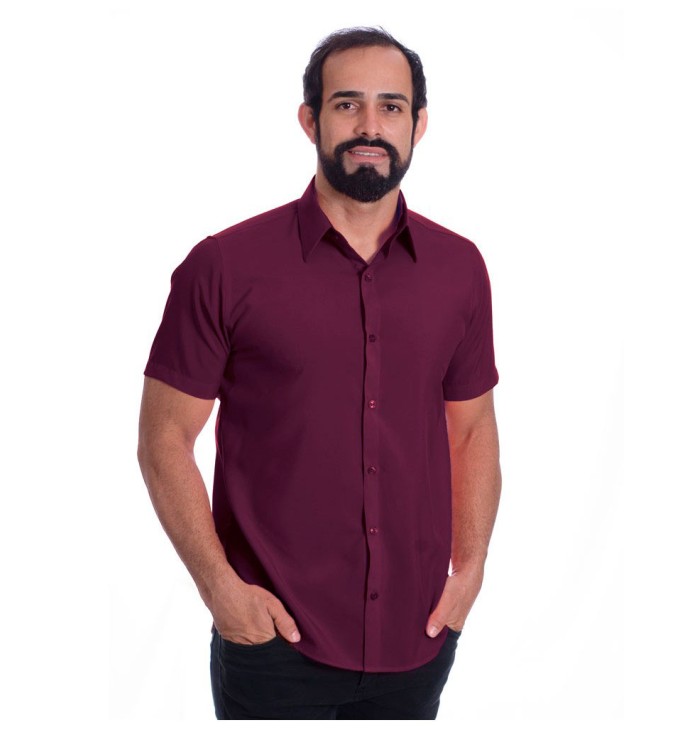 Camisa social masculina de algodão manga curta, bordô Camisa social masculina de algodão manga curta, bordô