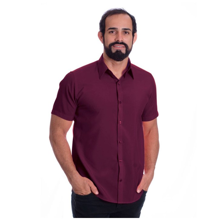Camisa social masculina de algodão manga curta, bordô