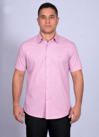 Camisa social masculina de algodão manga curta lilás
