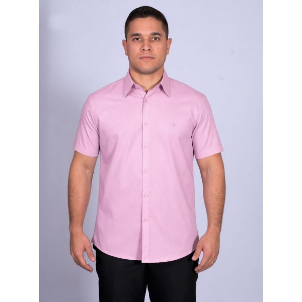 Camisa social masculina de algodão manga curta lilás