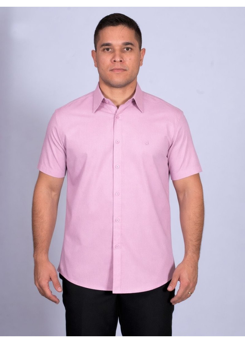 Camisa social masculina de algodão manga curta lilás