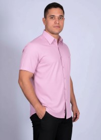 Camisa social masculina de algodão manga curta lilás