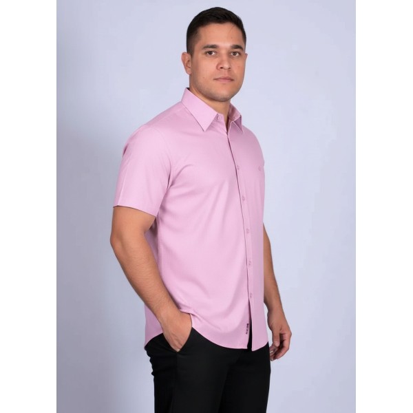 Camisa social masculina de algodão manga curta lilás