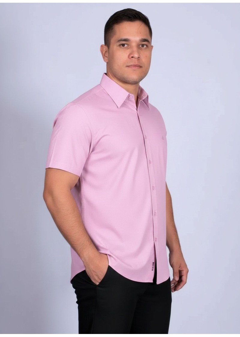 Camisa social masculina de algodão manga curta lilás
