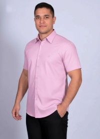 Camisa social masculina de algodão manga curta lilás
