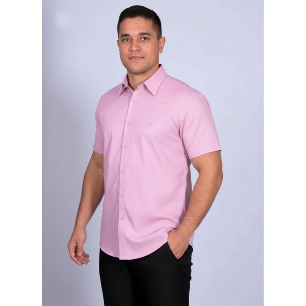 Camisa social masculina de algodão manga curta lilás