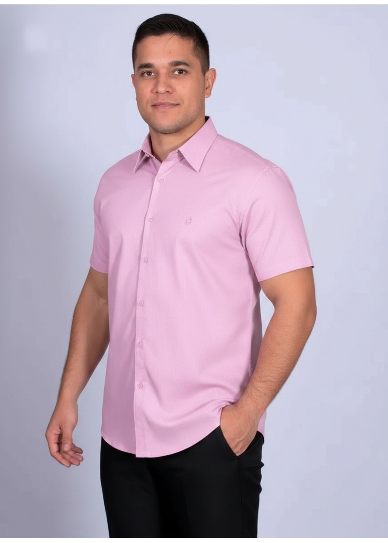 Camisa social masculina de algodão manga curta lilás