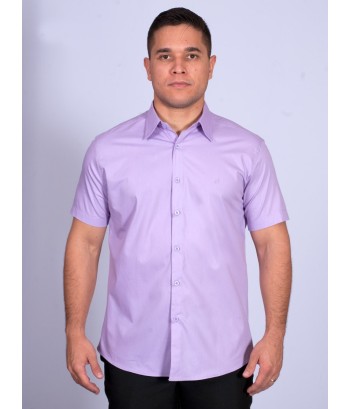 Camisa social masculina de algodão manga curta lilás