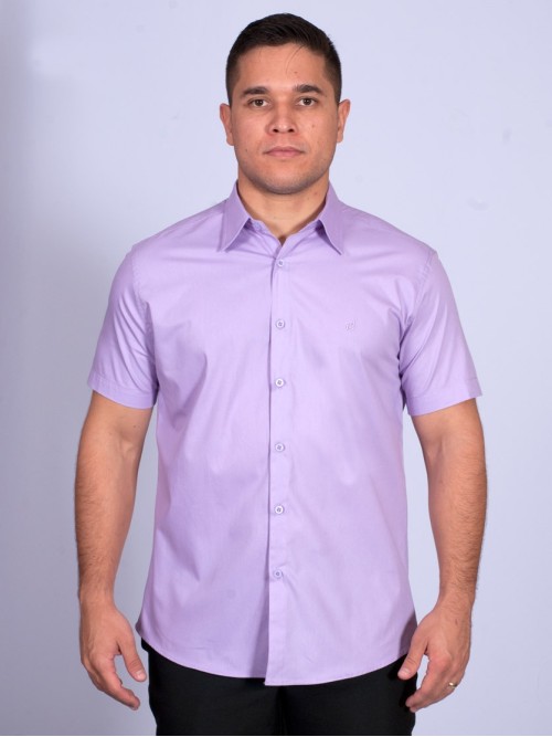 Camisa social masculina de algodão manga curta lilás