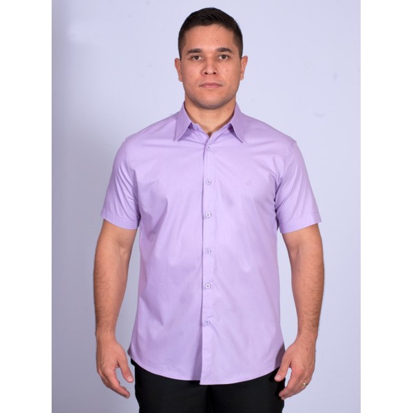 Camisa social lilás masculina de manga curta