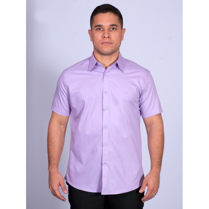 Camisa social lilás masculina de manga curta