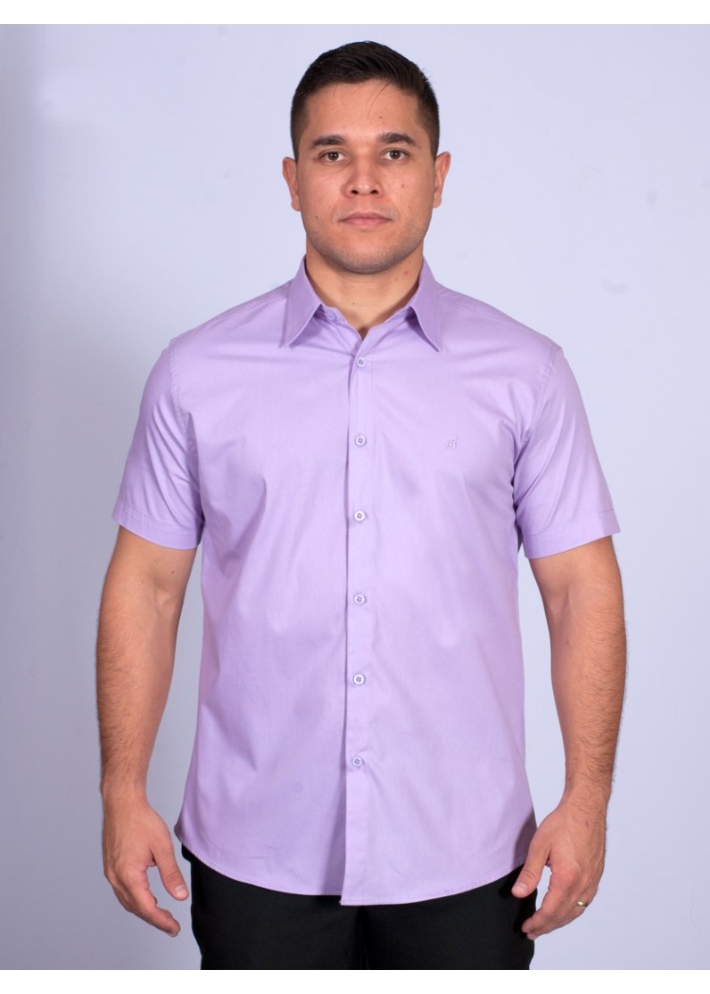 Camisa social lilás masculina de manga curta
