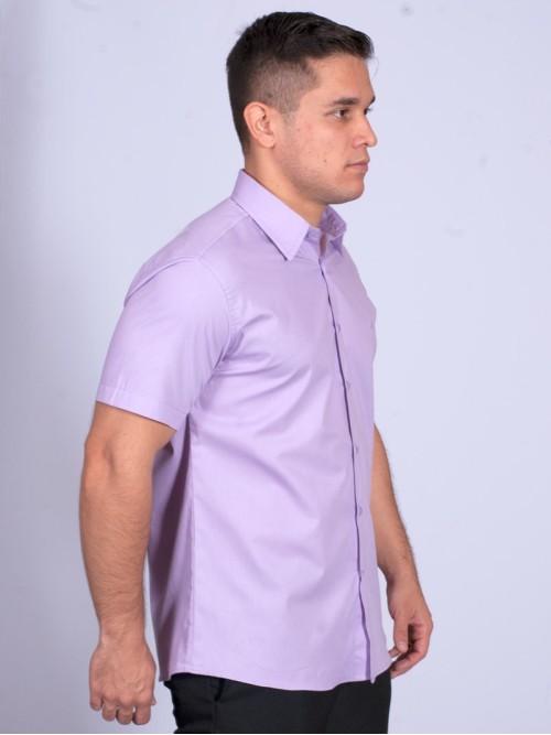 Camisa social masculina de algodão manga curta lilás Camisa social masculina de algodão manga curta lilás