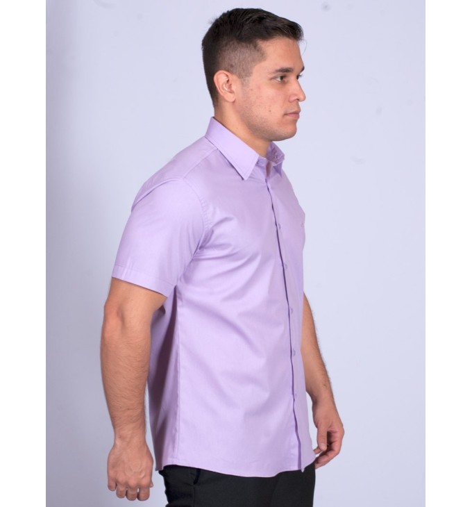 Camisa social masculina de algodão manga curta lilás Camisa social masculina de algodão manga curta lilás