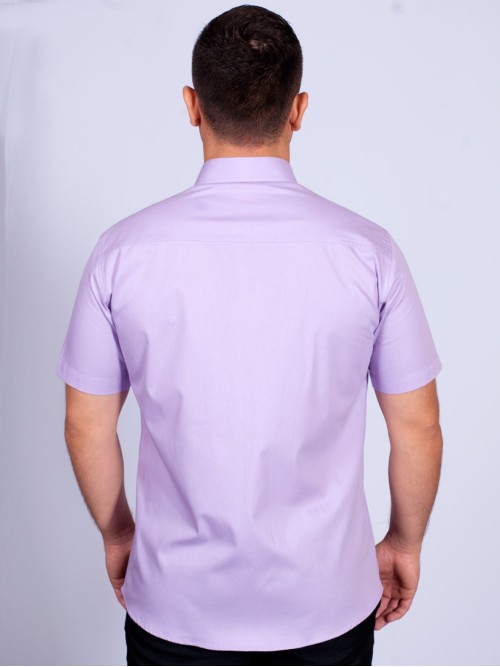 Camisa social masculina de algodão manga curta lilás Camisa social masculina de algodão manga curta lilás
