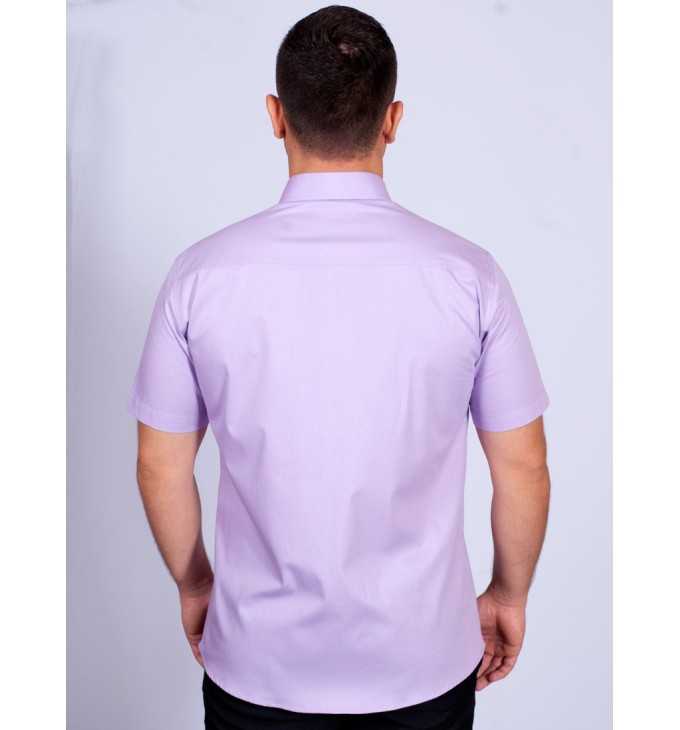 Camisa social masculina de algodão manga curta lilás Camisa social masculina de algodão manga curta lilás