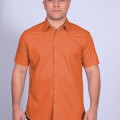 Camisa social laranja masculina de algodão manga curta