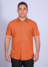 Camisa social laranja masculina de algodão manga curta