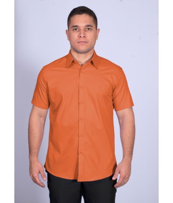 Camisa social laranja masculina de algodão manga curta