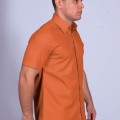 Camisa social laranja masculina de algodão manga curta