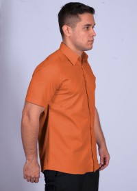 Camisa social laranja masculina de algodão manga curta