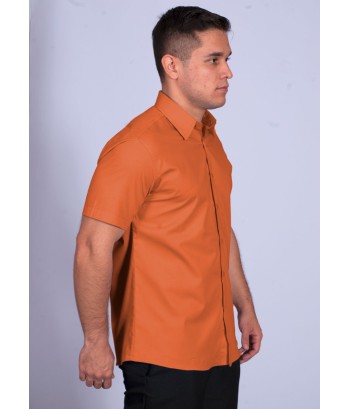 Camisa social laranja masculina de algodão manga curta