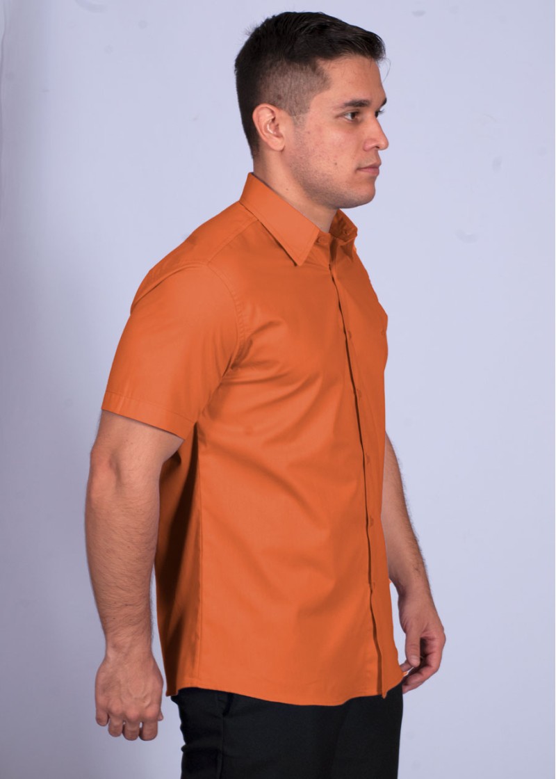 Camisa social laranja masculina de algodão manga curta