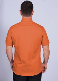 Camisa social laranja masculina de algodão manga curta