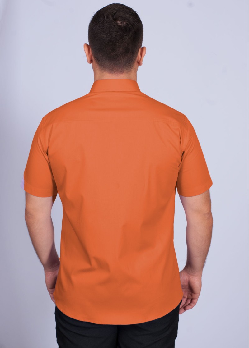 Camisa social laranja masculina de algodão manga curta