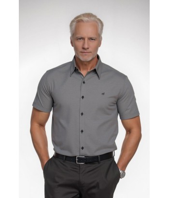 Camisa social masculina de algodão manga curta cinza mescla