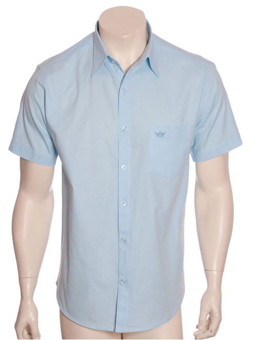 Camisa social masculina de algodão manga curta, azul claro