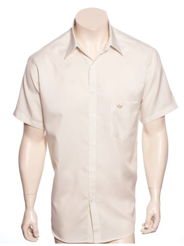 Camisa social masculina de algodão manga curta, bege