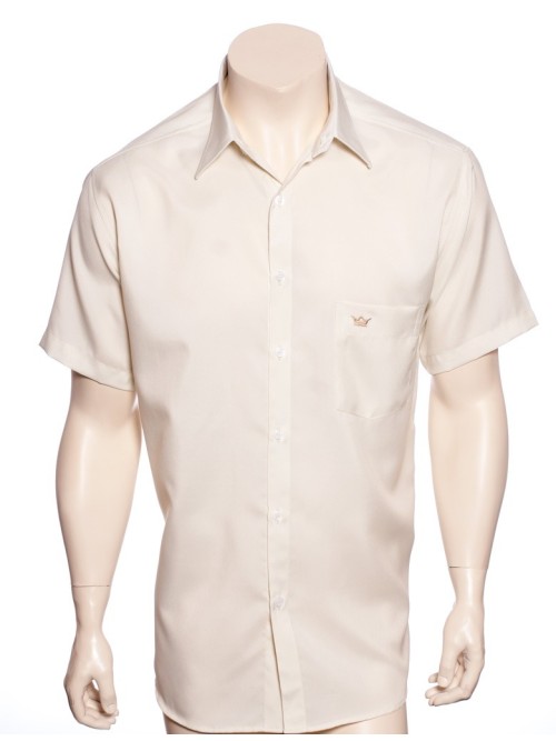 Camisa social masculina de algodão manga curta, bege