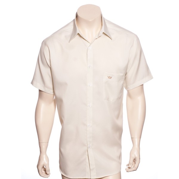 Camisa social masculina de algodão manga curta, bege