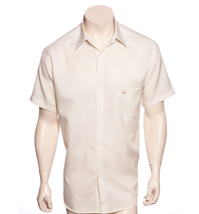 Camisa social masculina de algodão manga curta, bege Camisa social masculina de algodão manga curta, bege