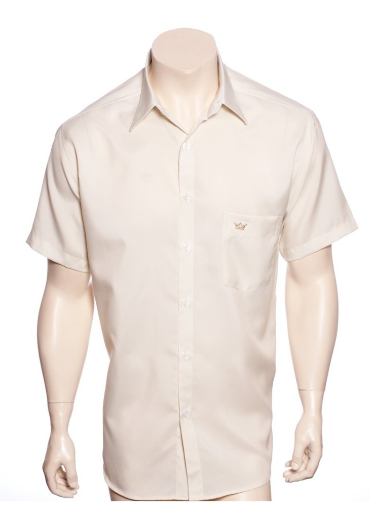 Camisa social masculina de algodão manga curta, bege