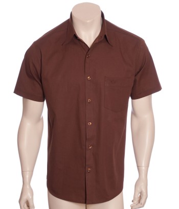 Camisa social masculina de algodão manga curta, marrom