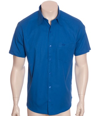 Camisa social masculina de algodão manga curta, azul royal